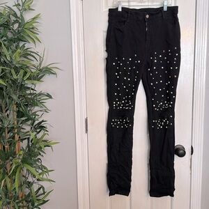Black studded rocker distressed denim skinny jeans XL